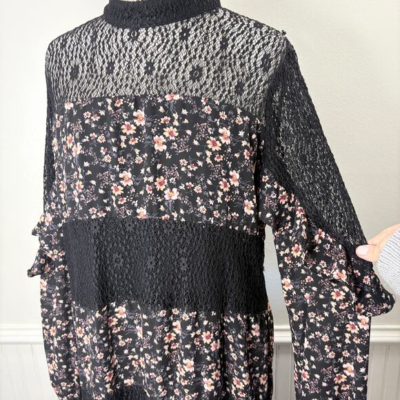 Whimsigoth Fairy Grunge Size L Dress Floral Sheer Lace Peasant Cottage Prairie - Picture 4 of 16